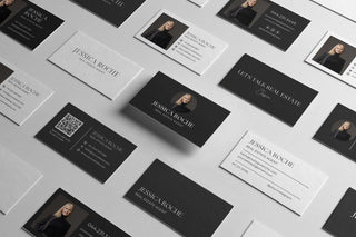Luxury real estate business card templates for Canva. Timeless black-and-white real estate marketing templates.